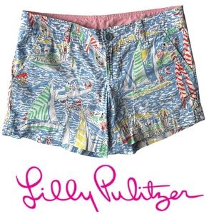 Lilly Pulitzer Callahan chino style Shorts size 4 Get Nauti sailboat print
